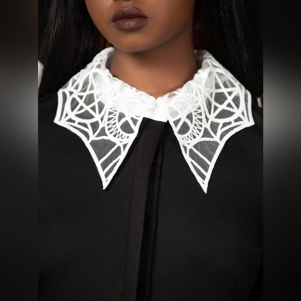 Killstar black button-down shirt with bell sleeves - Picture 3 of 11